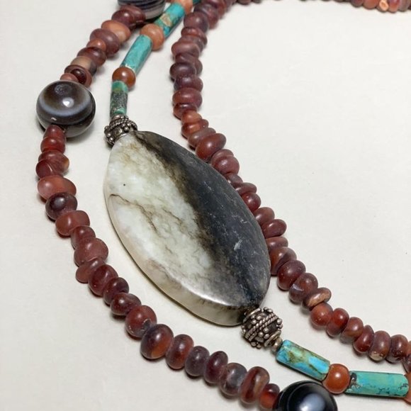 Ancient Jade, Turquoise, & Silver Necklace - Picture 2 of 4